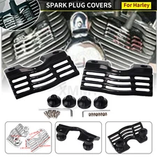 Black Finned Slotted Head Bolt Spark Plug Covers For Harley Electra Street Glide