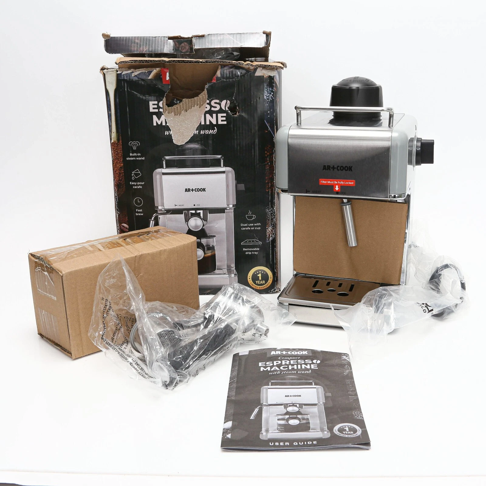 Art & Cook Compact Espresso Maker With Steam Wand Open Box