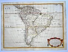 SOUTH AMERICA 1650 NICOLAS SANSON D'ABBEVILLE  LARGE ANTIQUE MAP IN COLORS