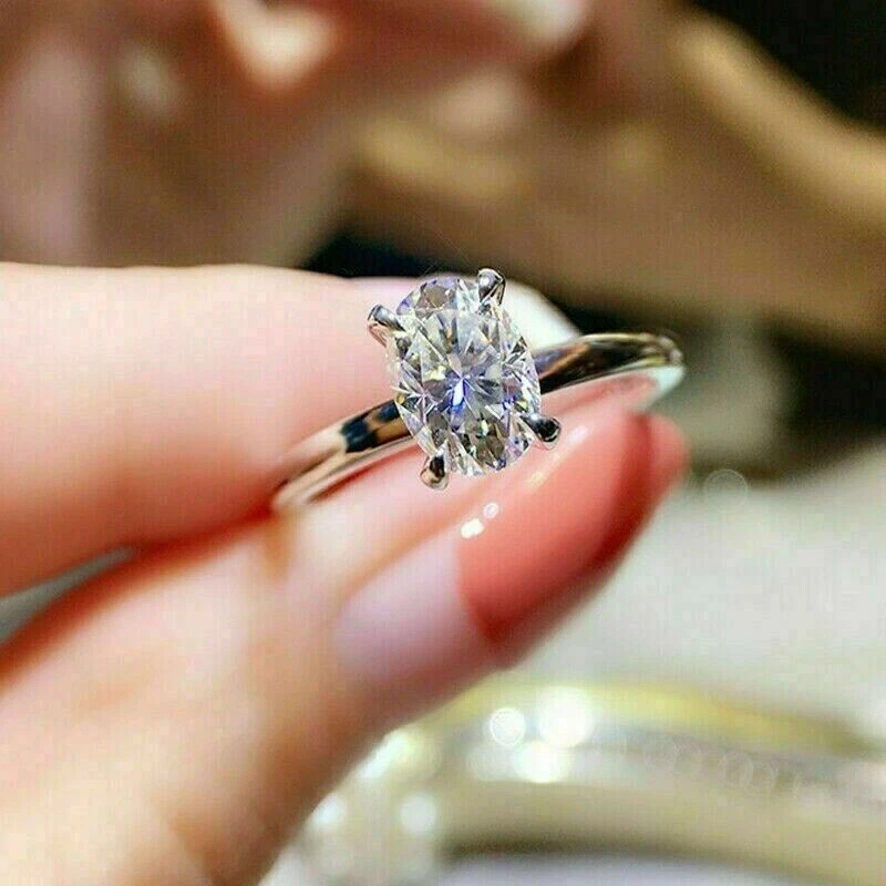 2 CT Oval Cut Cubic Zirconia Solitaire Engagement Ring Solid 10K