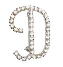 Initial Letter "D" Pin Brooch Pave Rhinestone Silver Tone 1 1/2"