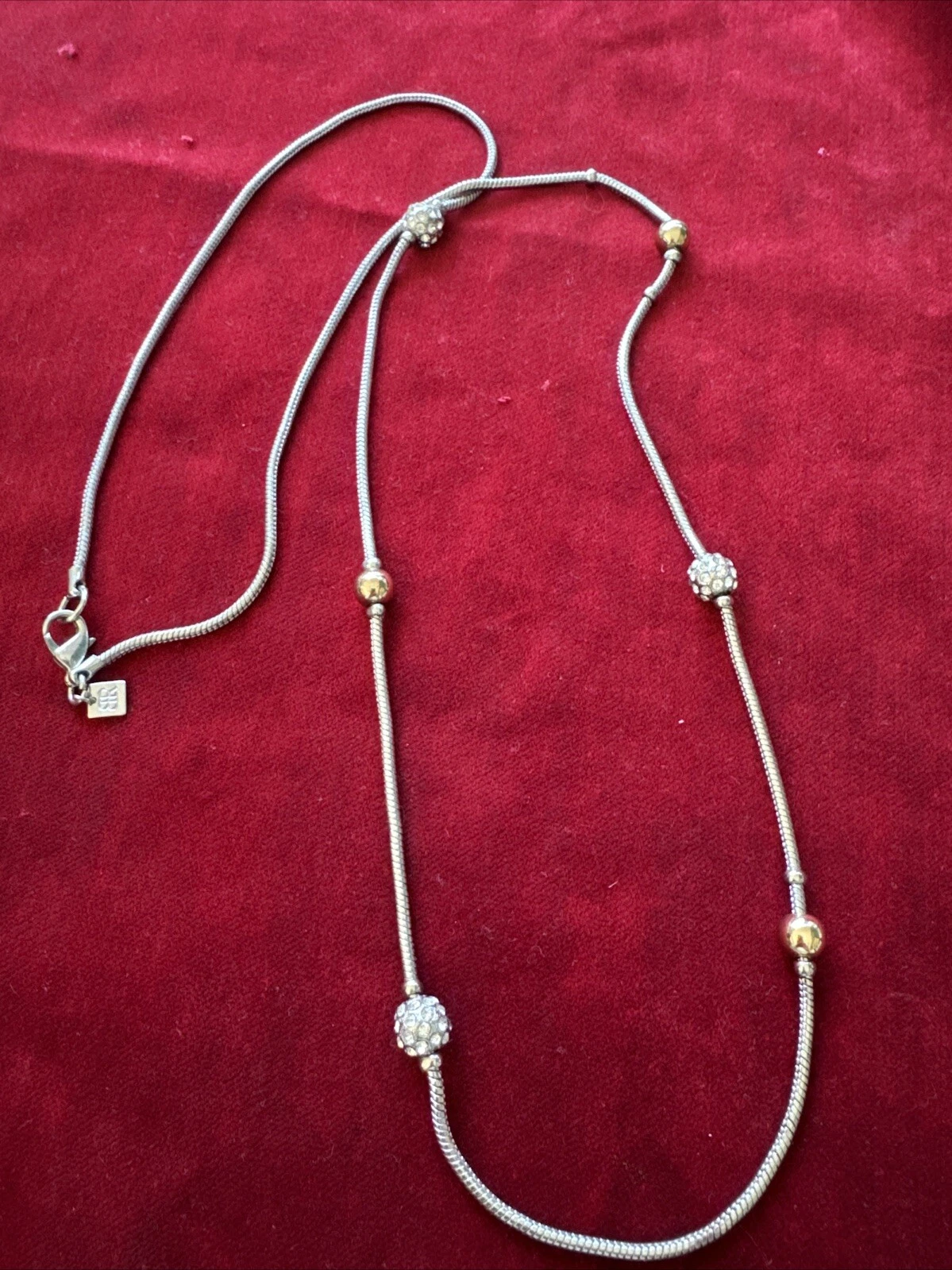 VETEMENTS Collana Stazione Banana Republic 33” Tono Argento Cristallo Aad Perline Tono Argento