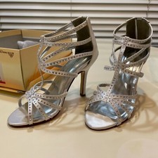 Davids Bridal Womens Vienna Dyeable Silver Back Zip HH Caged Heel Sandals US 6