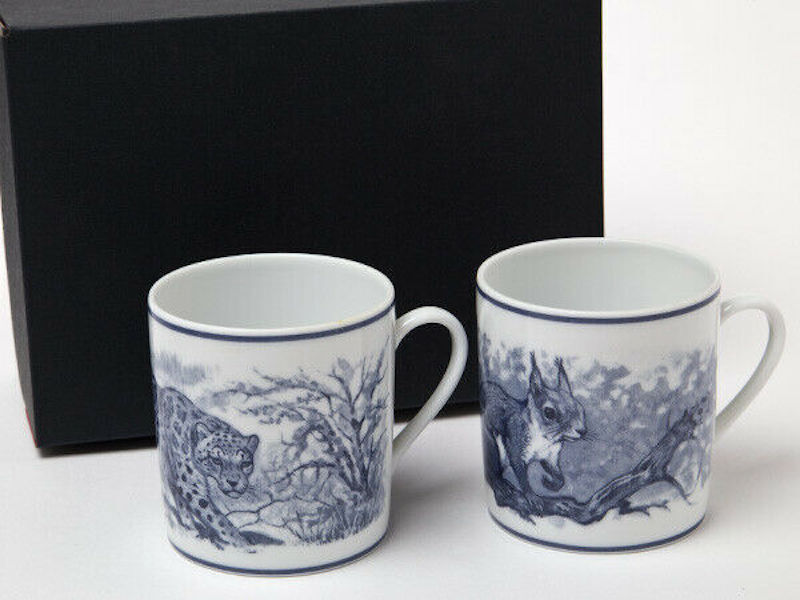 Hermes Coffee Mug Cup Animalia Navy Tableware 2 set Leopard