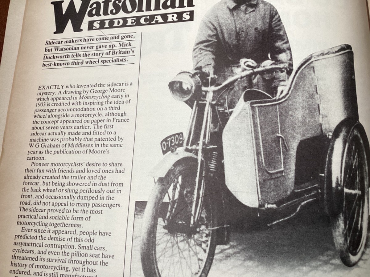 WATSONIAN SIDECAR MOTORCYCLE ARTICLE UK