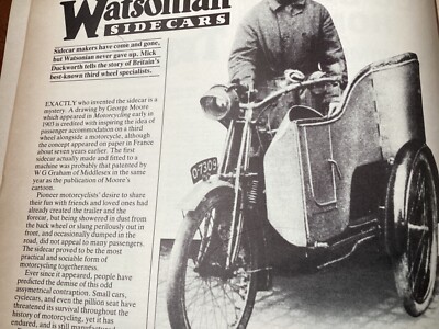 WATSONIAN SIDECAR MOTORCYCLE ARTICLE UK