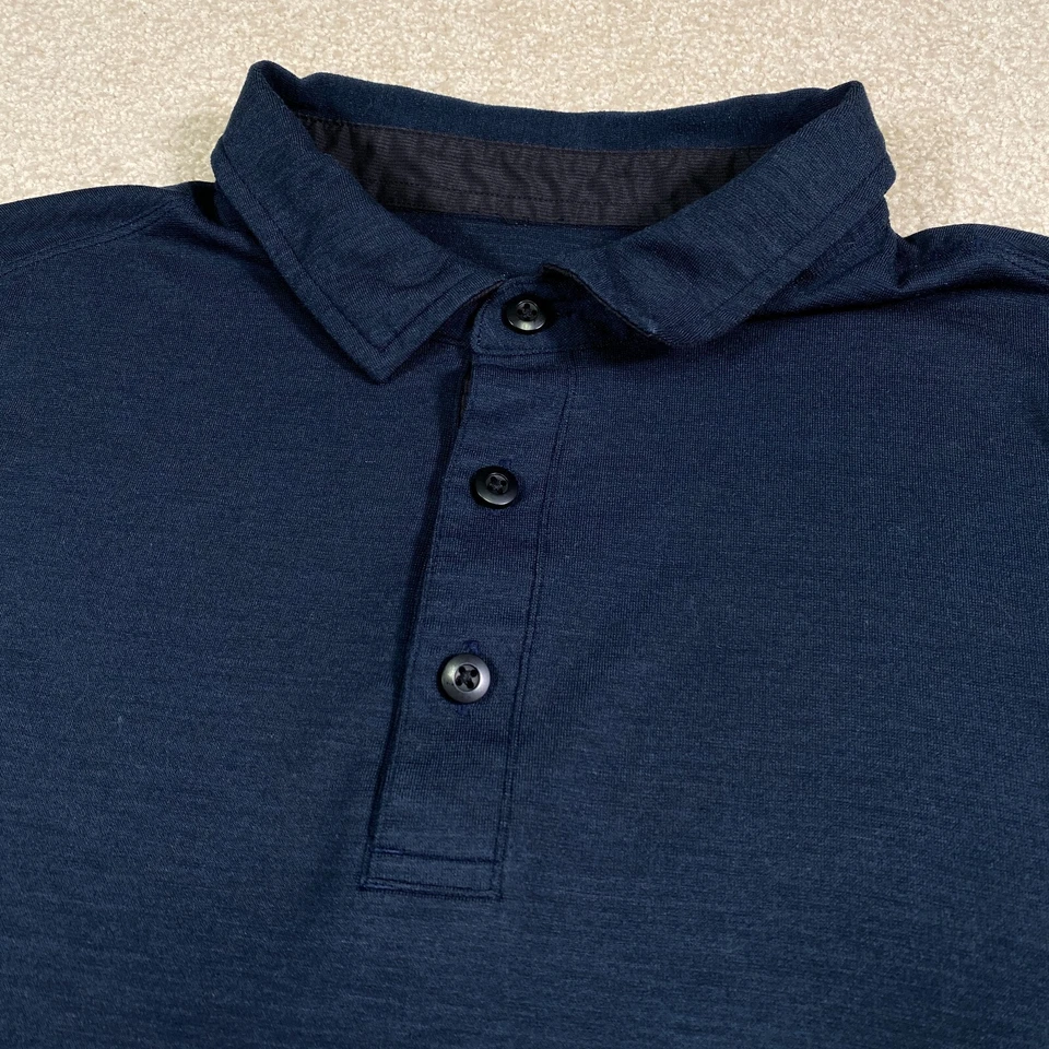 Camisa Lululemon Hombres Pequeña Azul Polo Atlético Gimnasio Entrenamiento Correr Activo Suave Golf Foto 3 de 4