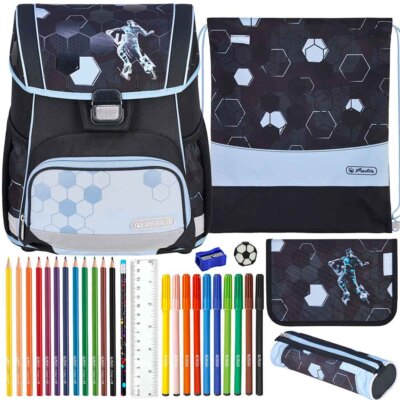 Herlitz Schulranzen Set Loop Plus Cyber Soccer Fussballspieler 10-teilig gefüllt