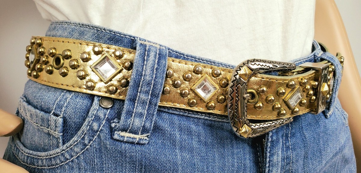Vintage Gold Studded Crystal Belt Vintage Gold Rhinestone Cowgirl Belt: Studded 1980s Party  main image 2