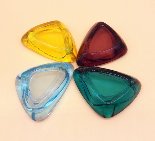Mid-Century Colorful Glass Ashtrays, Four Different Color Four Similar Shape Set - Picture 9 of 9