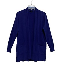 Pink Clover Knit Open Cardigan Womens Sz Large Dark Blue Long Sleeve Pockets