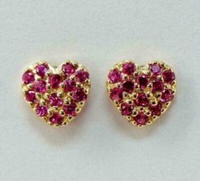 2Ct Round Cut Lab Created Red Ruby Heart Stud Earrings 14K Yellow Gold Finish