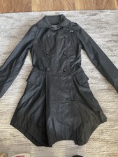 Y2k Black Coated Denim Long Goth Whimsy Grunge Firetrap Trench Coat Size Small