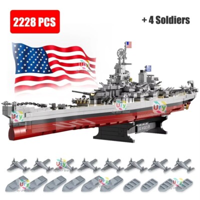Large USS Missouri Battleship Building Blocks Modular Bricks Set Toy Display 