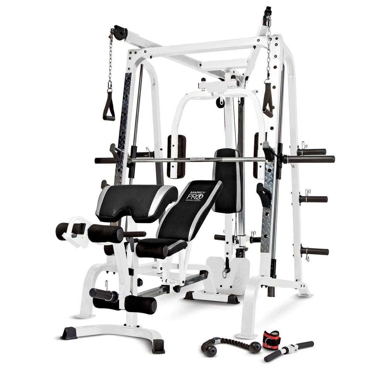 Marcy Pro Smith Cage Workout Machine Total Body Training Home Gym System,  White 96362995139