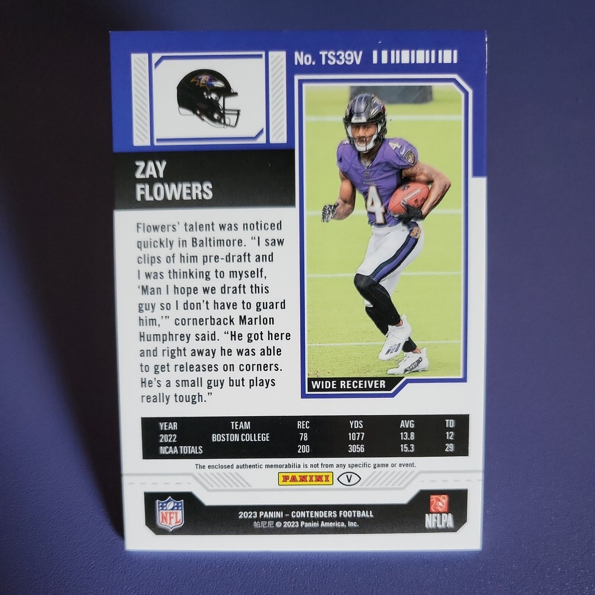 2023 Contenders Zay Flowers Rookie Ticket Jersey Patch Rookie Card