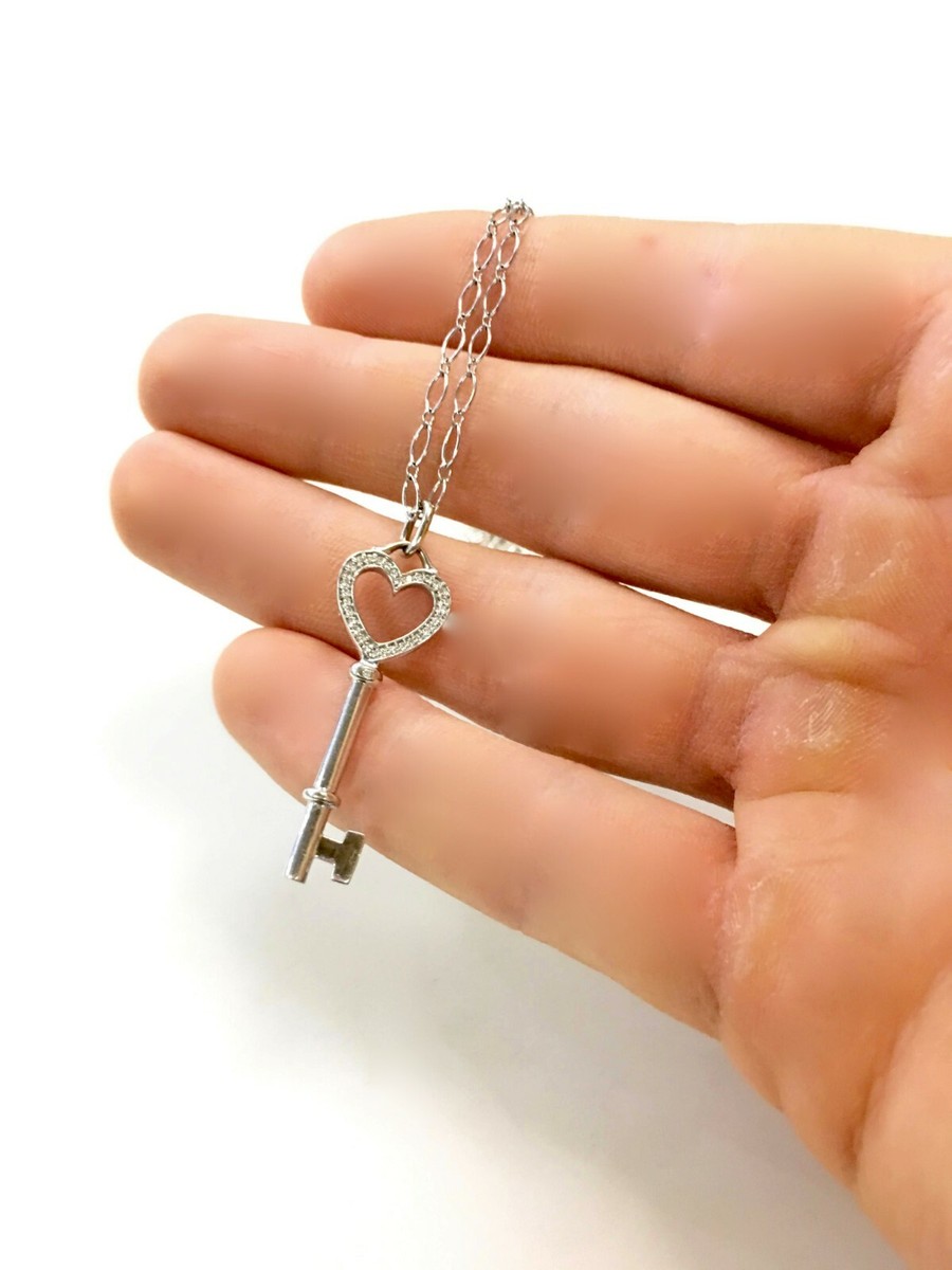 18k White Gold Tiffany & Co.Heart Key Pendant/Necklace with 18k White Gold Tiffany & Co.Heart Key Pendant/Necklace with