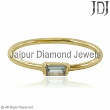 Natural Baguette Diamond Solid 14k Yellow Gold Stackable Minimalist Dainty Ring
