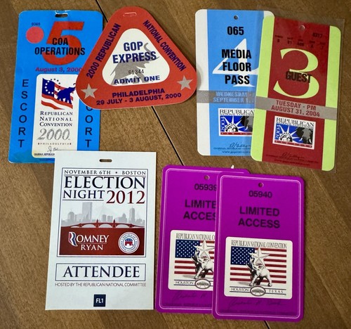 2000 - 2012 RNC Republican Nat’l Convention Official Credentials Bush +