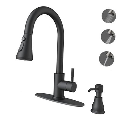 VXV Grifo de cocina con dispensador de jabón, grifo de cocina de 3 Mate negro