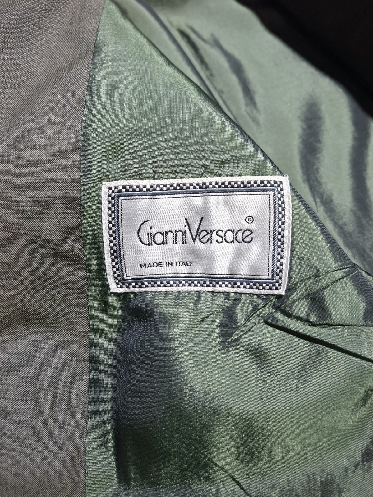 Vintage 90's Gianni Versace COUTURE Khaki Wool Long Blazer Jacket IT 46/L image 5