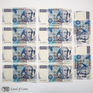 ITALY: 10 x 10 000 Italian Lira Banknotes.