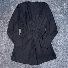 PrettyLittleThing Black Cotton Plunge Mini Dress UK 10