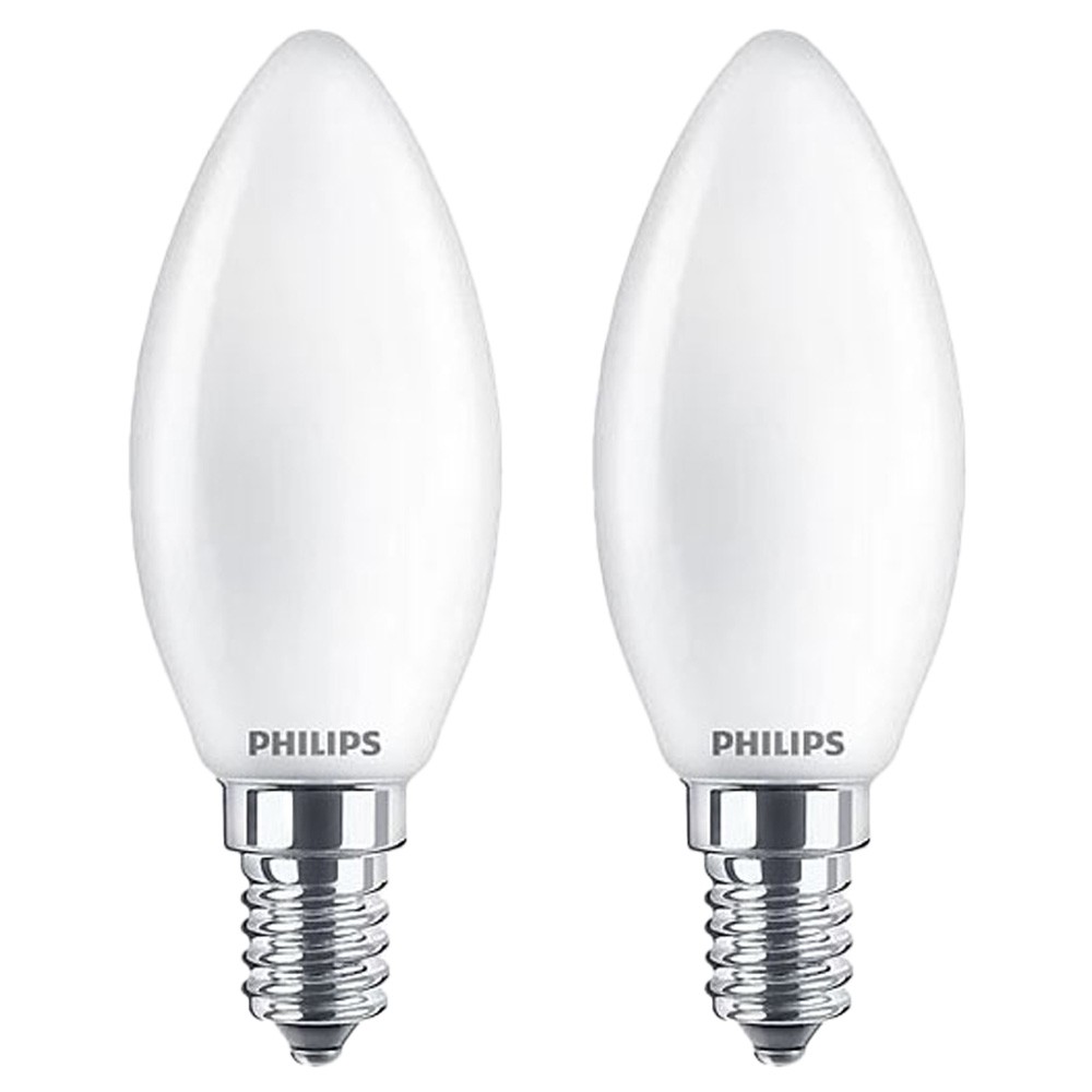 2x Philips LED Filament Candle Bulbs 2.2W=25W E14 Opal Matt 250lm 2700K