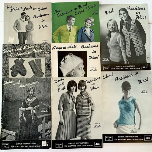 Vintage 1950s 1960s HILDE Lot 8 Knitting Crocheting Books Leaflets * READ *