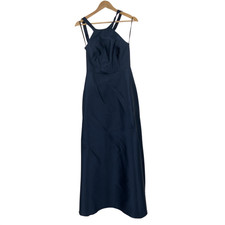 Alfred Sung Halter Lace-up A-line Maxi Dress Blue 4