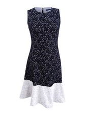Tommy Hilfiger Women's Colorblocked Lace Fit & Flare Dress (4, Black/Grey)