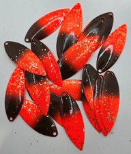25 Premium Painted Willow Leaf #5 Spinner Bait Blade Hi Viz Orange Brown Glitter