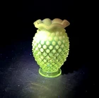 Vintage Fenton White Opalescent Hobnail Little Vase Ruffled Top Manganese Glow