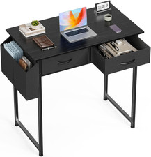 Computer Desk 32 Inch Black Wood with 2 Drawers Table for Office Home Bedroom