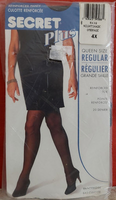 Vintage Pantyhose Secret Plus Reinforced Panty Color Nightshade Size 4X BSECP2
