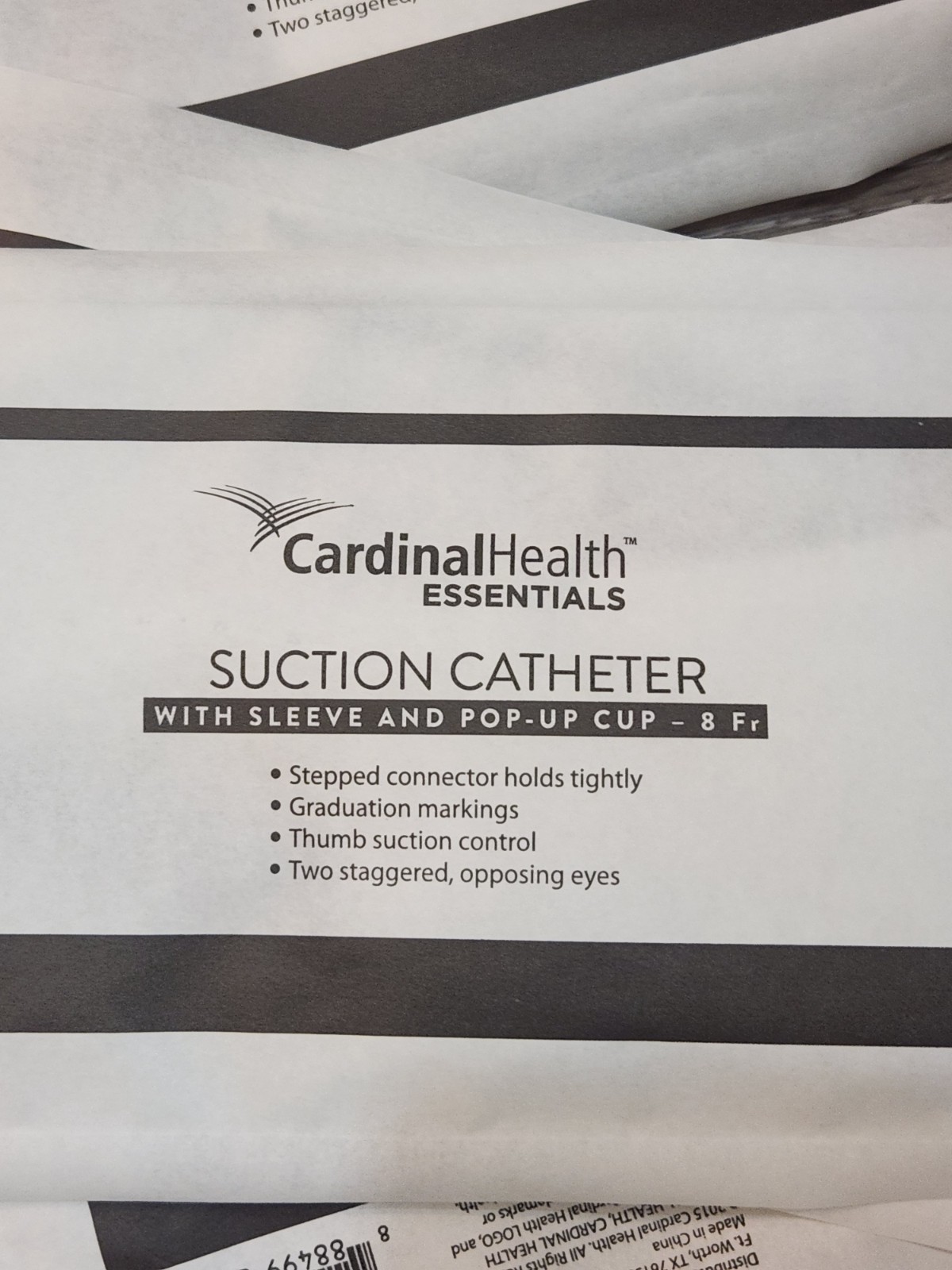 30 Cardinal Health Essentials Suction Catheter W/Sleeve Pop-Up Cup 8Fr Zrs08S