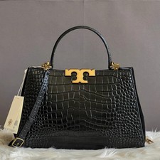 Authentic Tory Burch Eleanor Croc-Embossed Satchel Black NWT NO DUTIES RRP$950