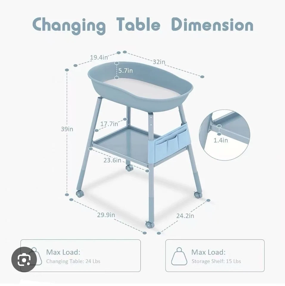 Детский пеленальный столик с колесиками, портативная станция для подгузников с полками для хранения - Изображение 3 из 4