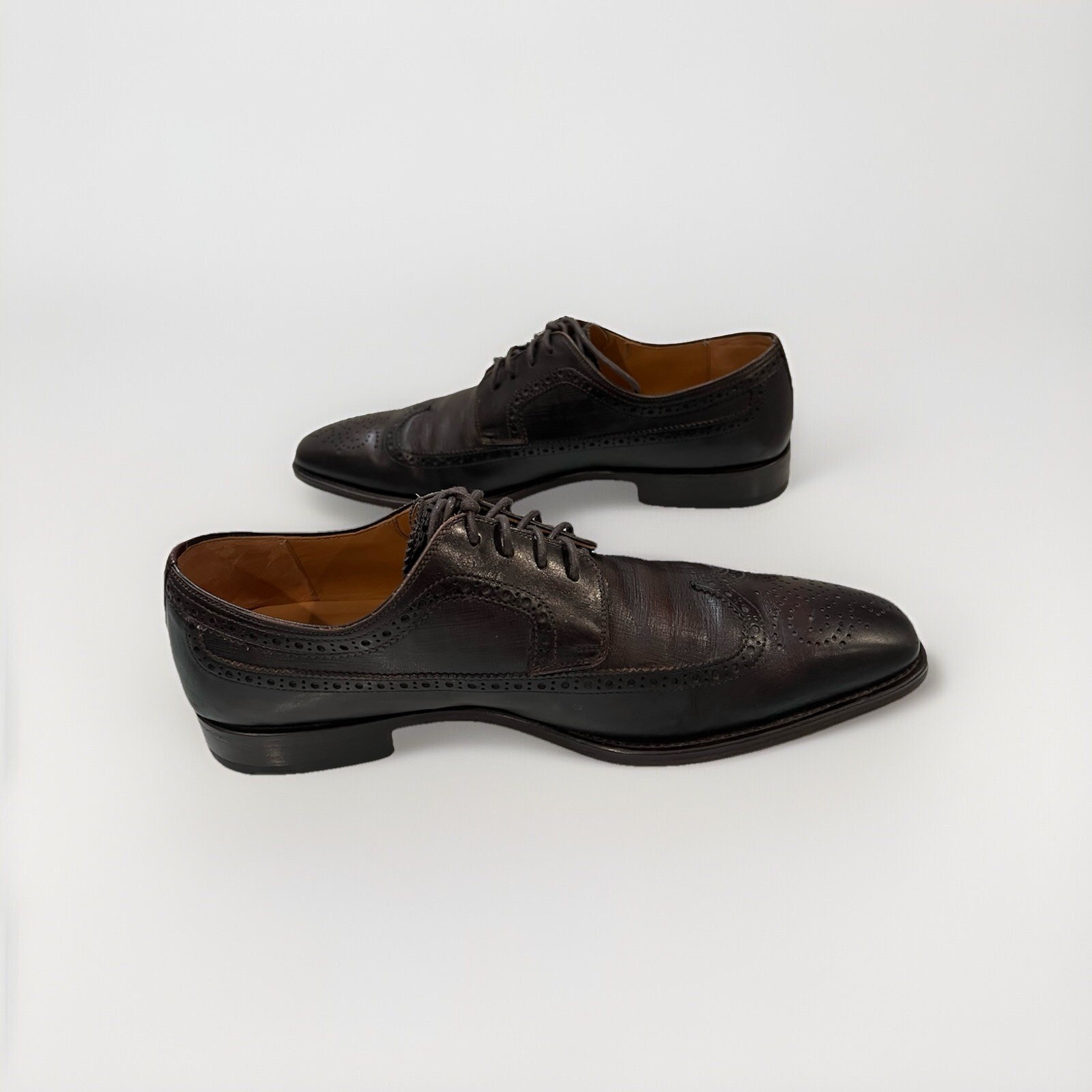 SAOLA Scarpa elegante derby alare Magnanni Raso pelle grana antica Oxford marrone 9