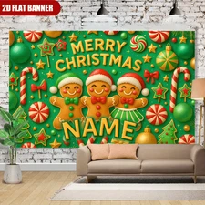 2D Flat, 1pc Personalized Christmas Banner - Custom NameText, Festive Gingerbrea