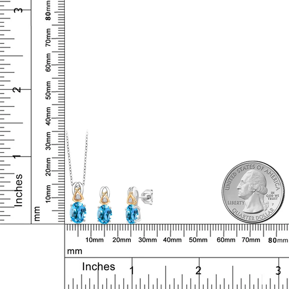 Juego de pendientes colgantes de topacio azul suizo de plata 925 y oro amarillo de 10 quilates para mujer Foto 2 de 3