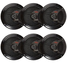 6x Pyle PLMR60B 6.5" 150W Max Power Full Range Dual Cone Marine Black Speakers
