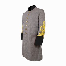 US Civil War Confederate Frock Coat Single Breast Grey With Black Cuff Collar