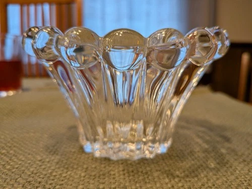 Anchor Hocking Boopie (?) Oval Bowl Dish Clear Pearl Glass Bead Edge, Vintage