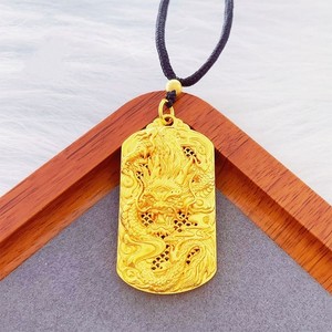 Authentic Lucky Power Dragon Carved Pendant Necklace 18K Gold Plated Dainty Jewelry