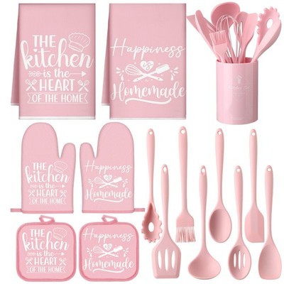 Jowwcen Pink Kitchen Accessories,15 Pack, Farmhouse Towels Pot Holders Oven M...