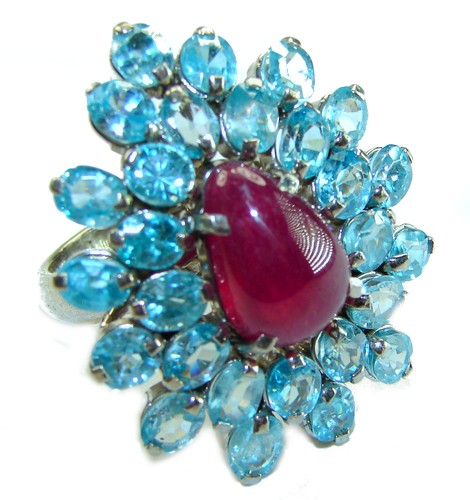 Ruby Sterling Silver Ring Pear Cut 16.90g Red Gemstone Size: 7 3/4 Unique 925 - Picture 4 of 4