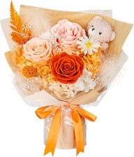 Preserved Flowers Bouquet with Bear, 3 Real Forever Flowers for Delivery