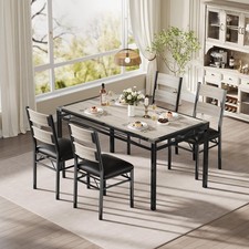 5PCS Modern Dining Table Set with PU Chairs, Space-Saving Kitchen Table for 4