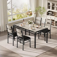 5PCS Modern Dining Table Set with PU Chairs, Space-Saving Kitchen Table for 4
